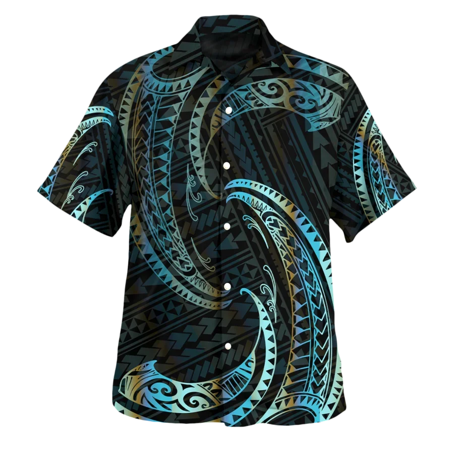 Polynesian Pattern Print Men's Short Sleeve Shirt Breathable Hawaiian Shirt Summer Fashion Beach Short Sleeve Shirt