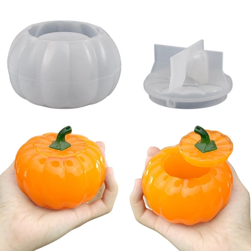 3D Jar Storage Bottle Silicone Resin Mold with Lid Pumpkin Storage Box Mould Epoxy Casting Resin Mold DIY Jewelry Dropship