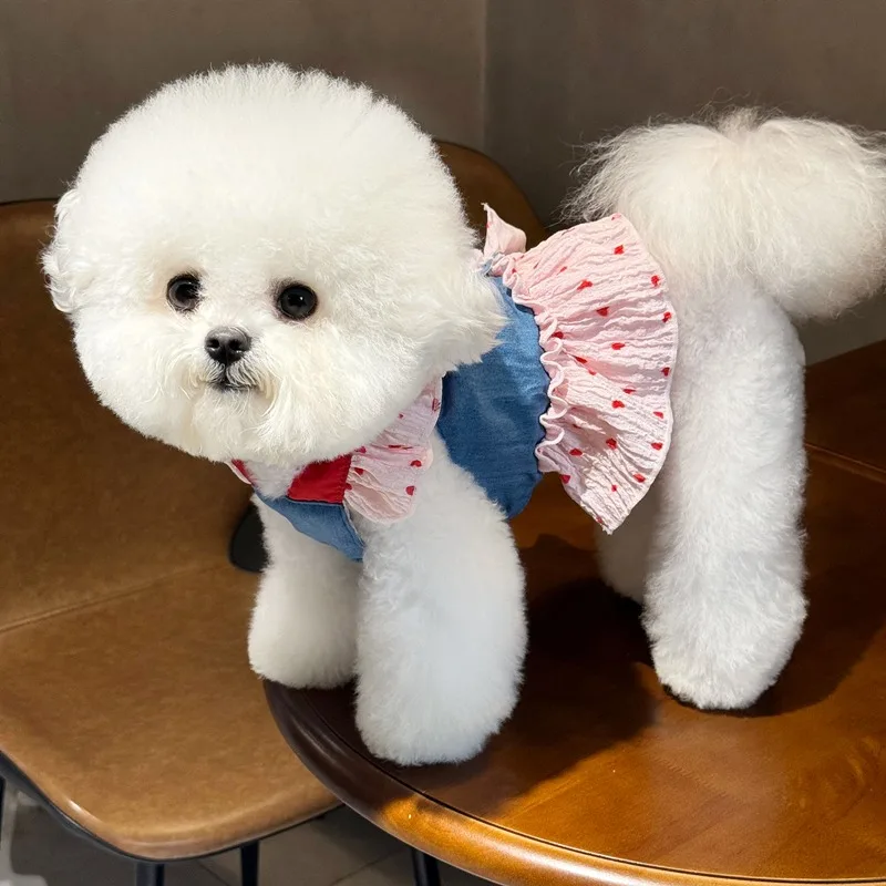 

Pet Classic Denim Skirt Dog Summer Thin Vest Teddy Pretty Suspenders Bichon Frise Breathable Cartoon Dresses XS-XL