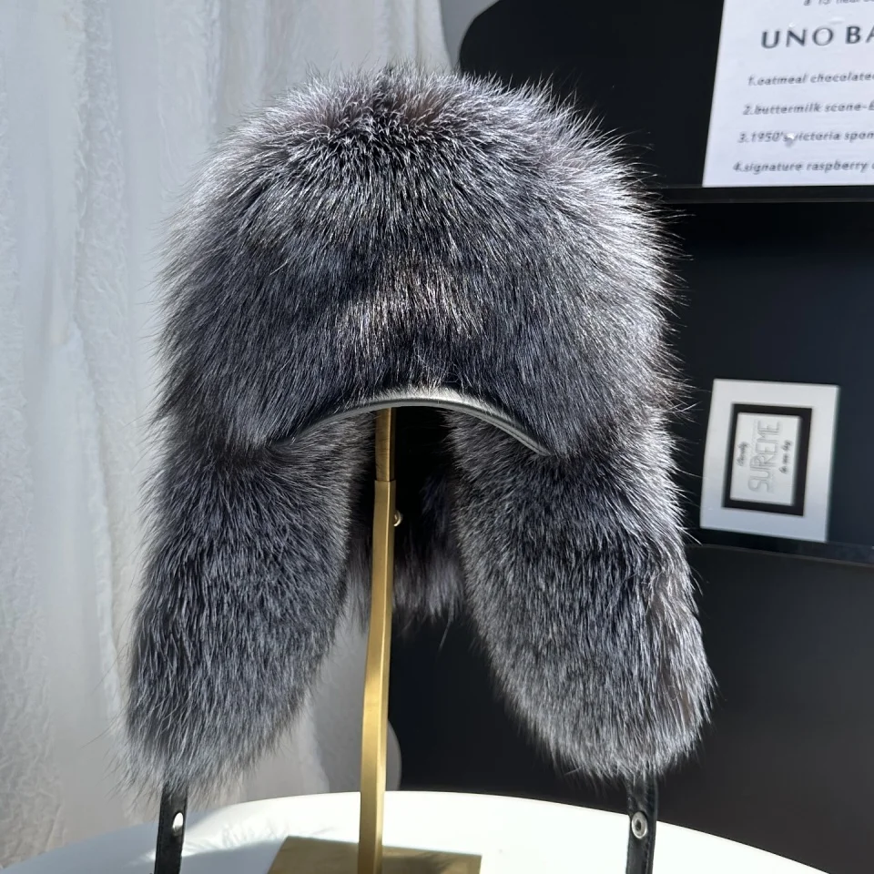 New 100% Genuine Fox Fur Ear-Protecting Hat Men Real Raccoon Fur Hat Women Winter Warm Fur Real Sheep Leather Snow Hat