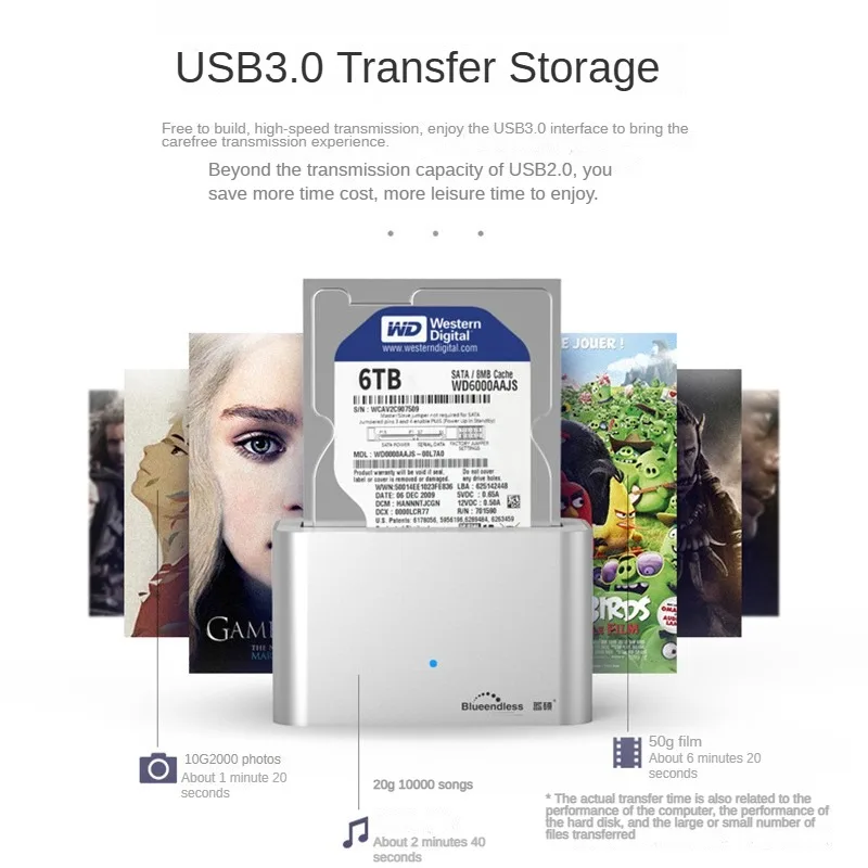 USB 3.0 para SATA Dock para HDD/SSD de 2,5/3,5 polegadas Gabinete de disco rígido externo de 20 TB compatível com desktop e laptop
