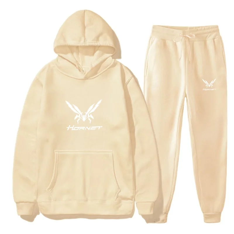 Herfst/Winter Joggingbroek Met Capuchon, Tweedelige Set Voor Mannen En Vrouwen Casual En Comfortabel Mode Wesp Gedrukt Sweatshirt