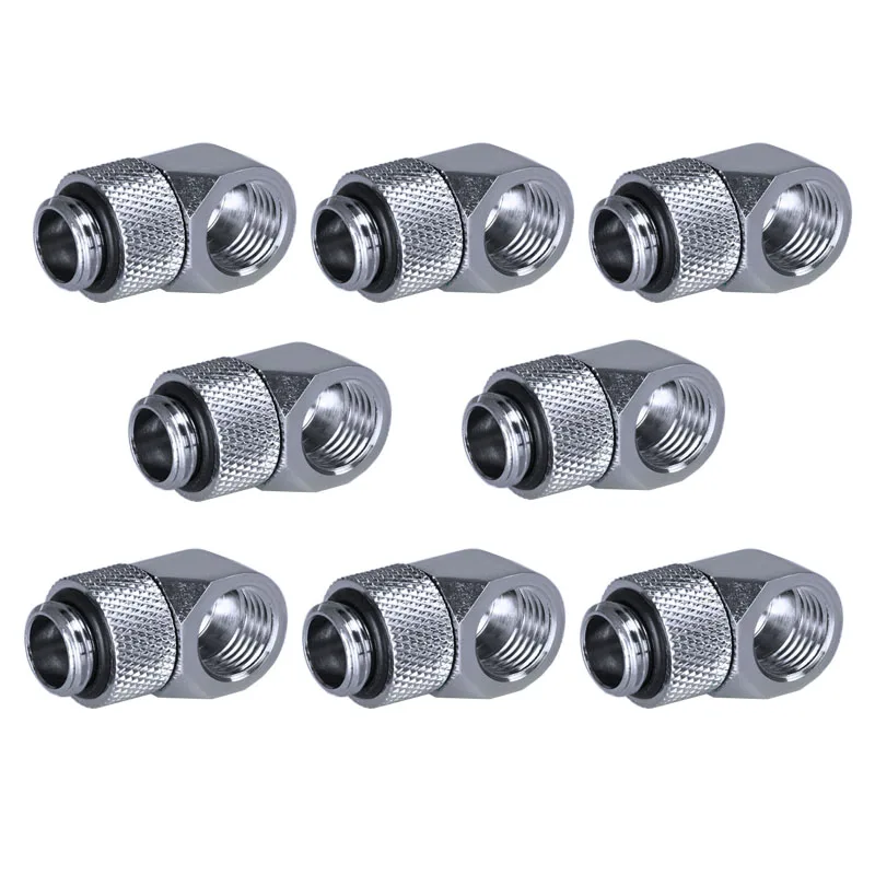 PC chłodzenie wodne 90 stopni obrotowe złączki żeńskie do męskiego F-M twarda rura złączka G1/4 ''złącze czarny/srebrny 2/4/6/8 sztuk — zdjęcie produktu 7