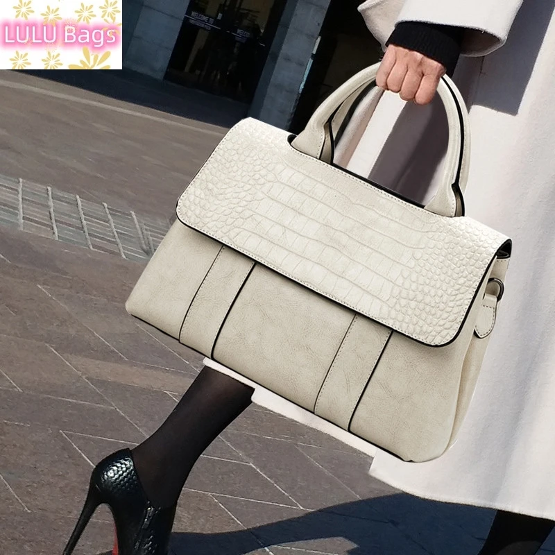 

Genuine Leather Women's Handbags 2024 Luxury Fashion Lady Briefcase Large Capacity Crocodile Pattern Shoulder Crossbody Bags