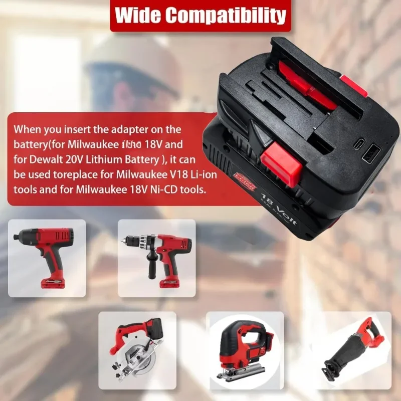 Für Milwaukee 18V und Für Dewalt 20V Batterie DM18V18 Batterie Adapter für Milwaukee V18 18V NI-CD Batterie Werkzeug (mit Typ C Port)