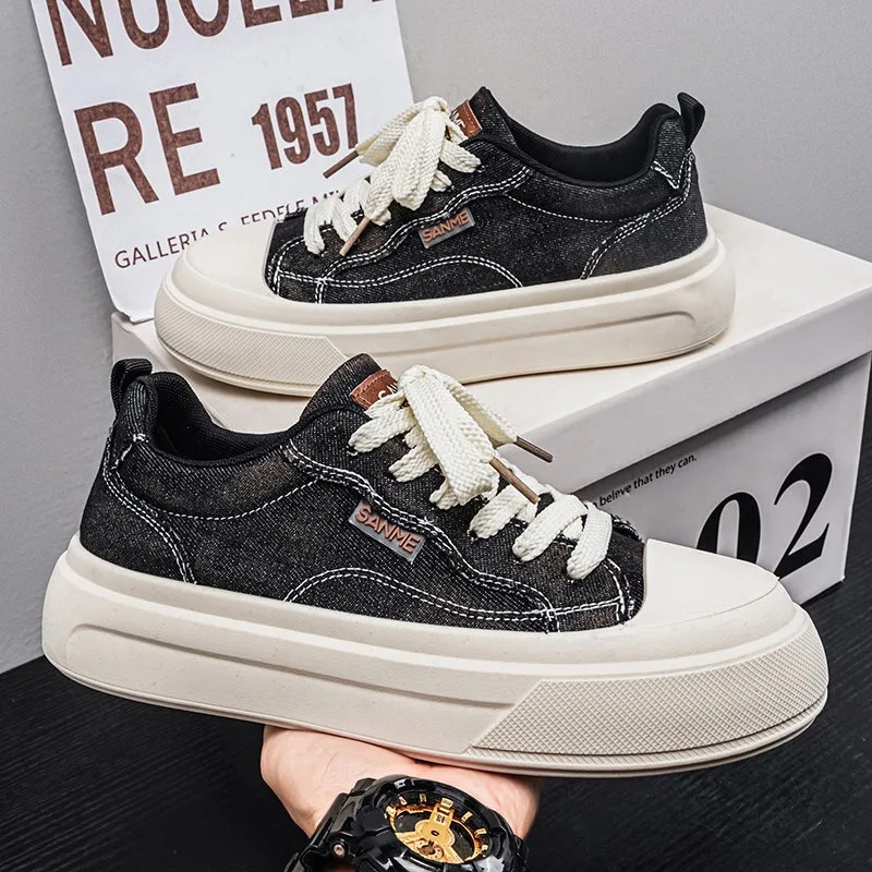 2026 Men Low Top Platform Canvas Shoes Spring New Trendy Men's Sneakers Outdoor Breathable No Slip Daily Male Casual Board Shoes