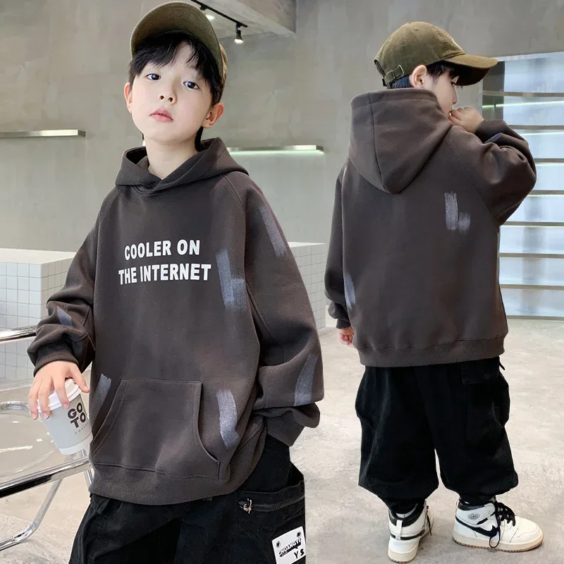 Boys Hoodie Sweatshirt 2024 New Autumn Hot Sale Hooded Coat for Boy Korean Style Costume Teens Cotton Casual Top Clothes 5-14Y