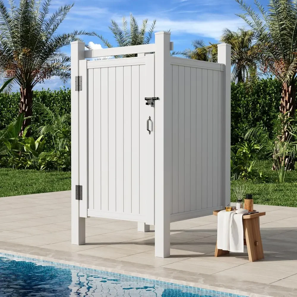 80.75H x 45.75W x 45.75L White PVC Outdoor Shower Enclosure with Door, Weatherproof Privacy Stall for Pool amp Beach, Durable V