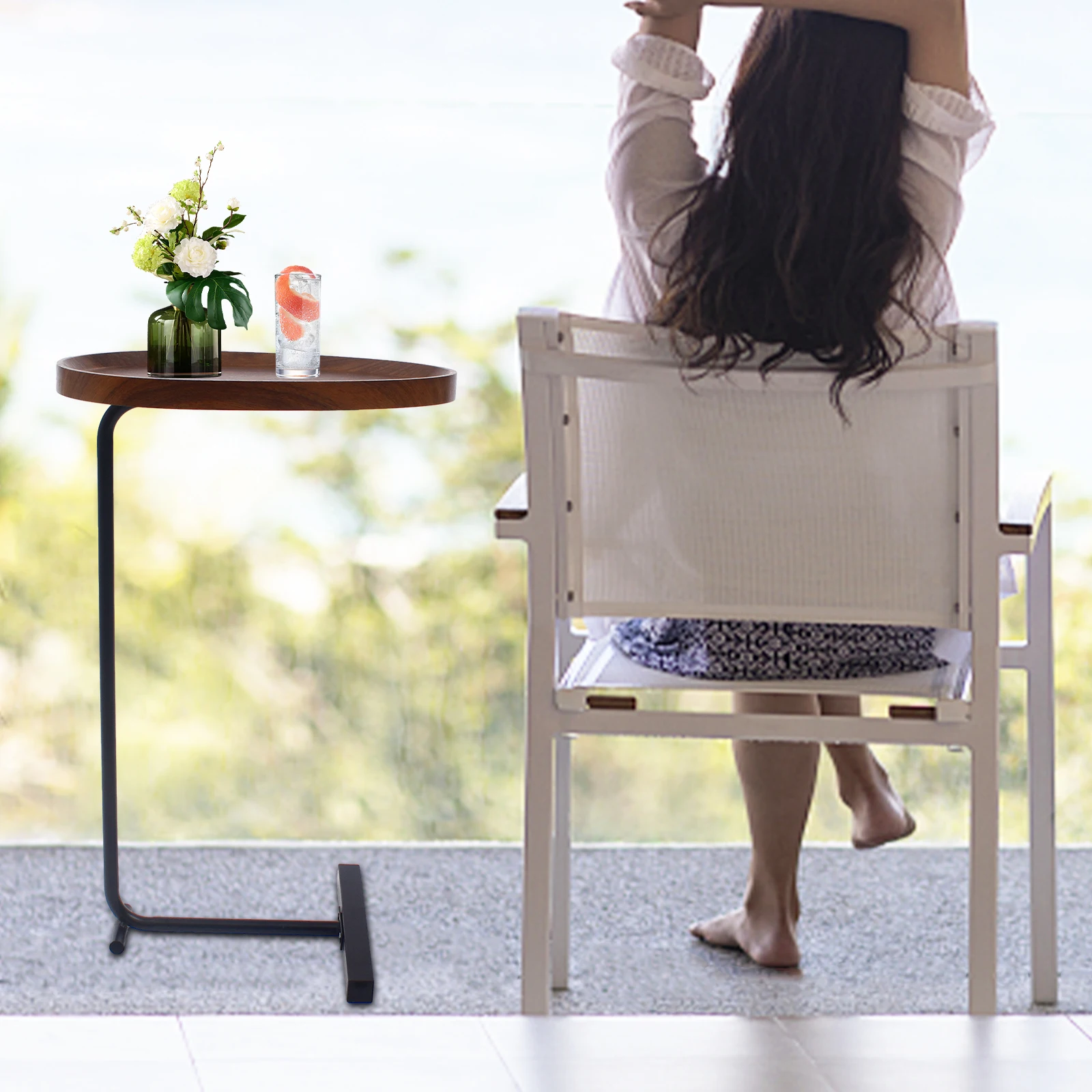 Walnut coffee table easily fits your sofa or chair. Waterproof, easy to clean and strong steel frame is durable