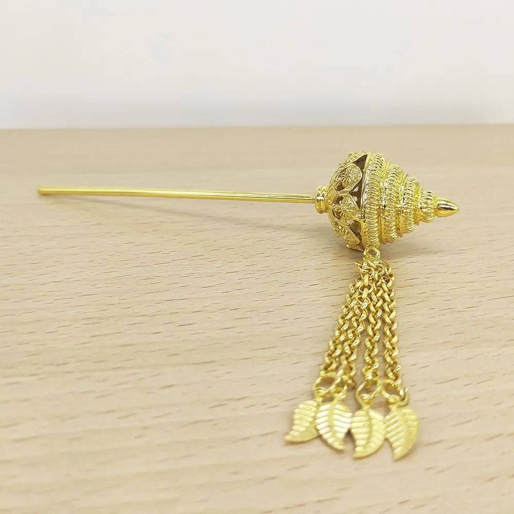 

Ancient Style Headwear Thai Headdress Ancient Hanfu Headwear Gold Metal Hair Sticks Leaf Umbrella Dai Style Hair Clip
