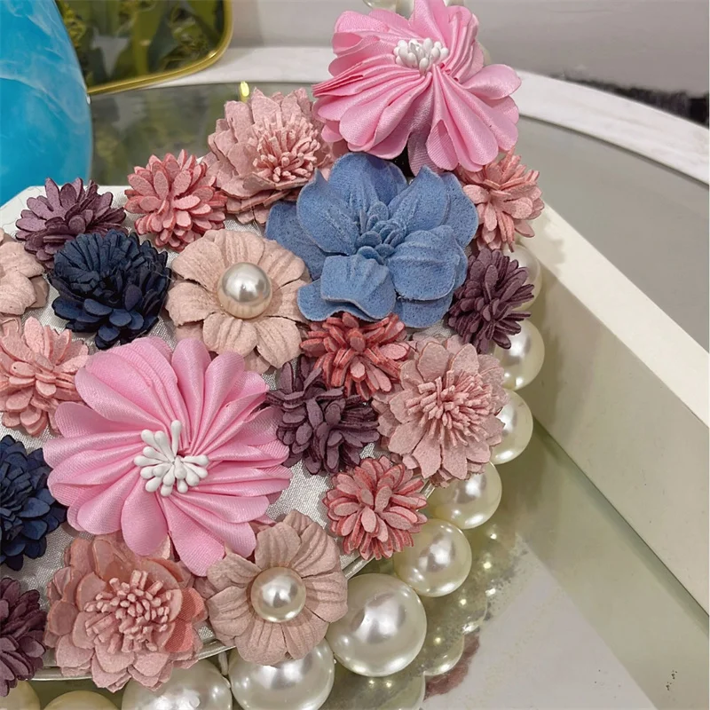 Fashion Satin Pearl Embedding Diamond Flower Decorative Handbag Trendy Women Personalized Casual Versatile Evening Party Bag