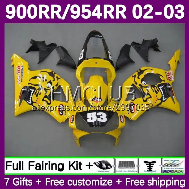 Fairing For HONDA CBR954RR CBR 900 954 RR CC 954RR 2002 2003 18No.56 yellow stock  Frame CBR 900RR CBR954 RR CBR900RR 02 03 Body