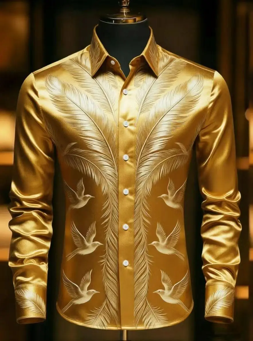 

Bird men's long sleeved shirt, digital printing, casual and comfortable, fashionable and trendy, street outdoor, soft fabric