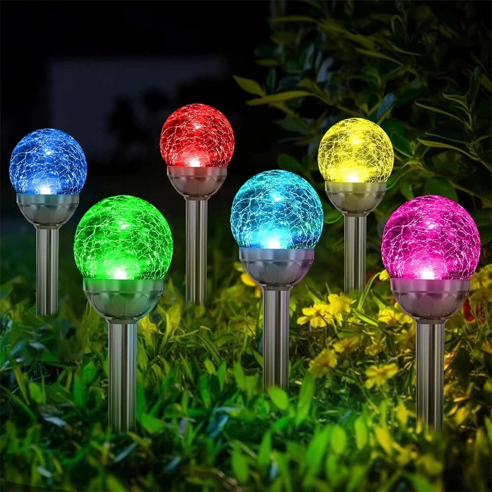 

Solar Lawn Lights Outdoor Cracked Glass Ball LED Solar Garden Light Color Changing Pathway Lamp for Path, Patio, Yard Decoration