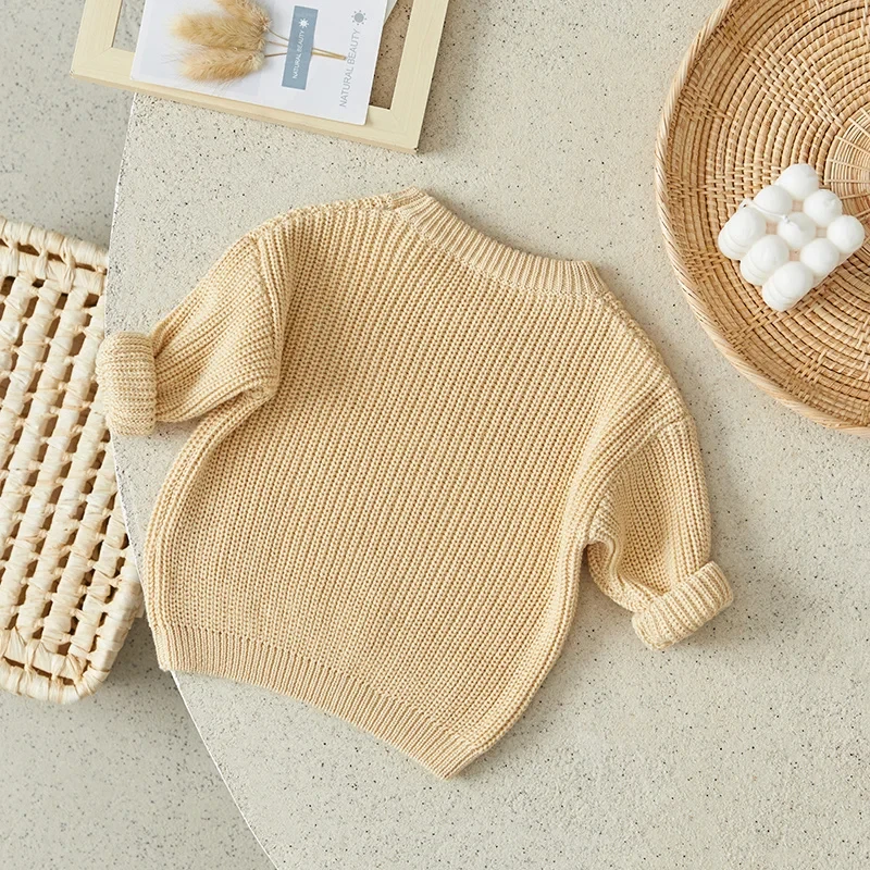 New Boys Girls Pure Color Knit Sweater Baby Kids Boys Girls Pullover Sweaters Clothes Casual Tops Kids Clothes 3M-5Y