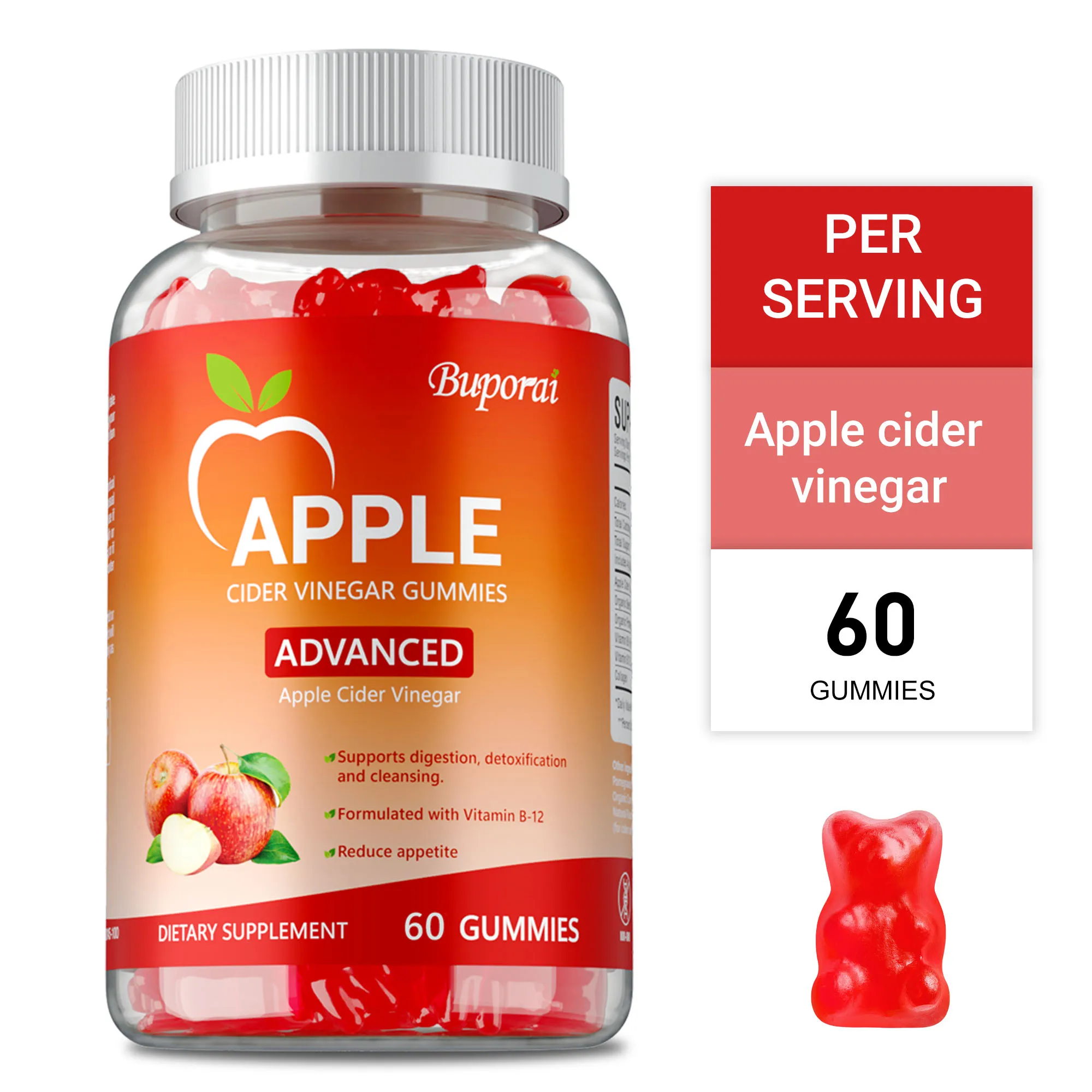 

Apple Cider Vinegar Gummies - Weight Management, Metabolism, Boost Energy, Flat Belly, Support Intestinal Health