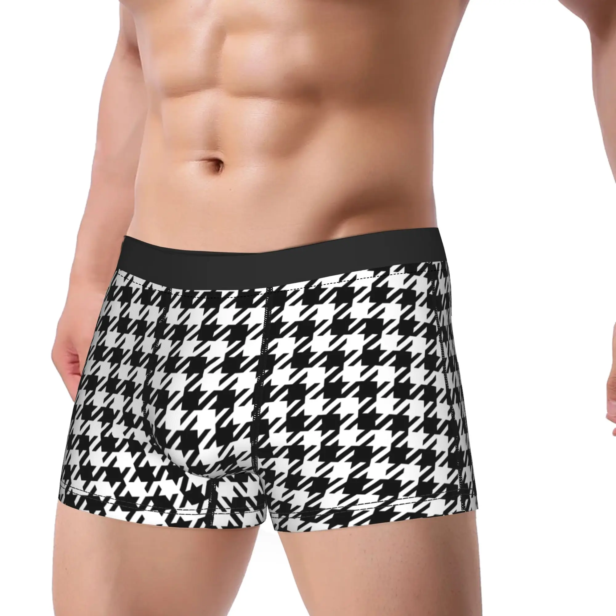 Distorted Houndstooth Checker Pattern Underwear  Breathable Panties Printed Shorts Briefs For Men Pouch Oversize Boxershorts