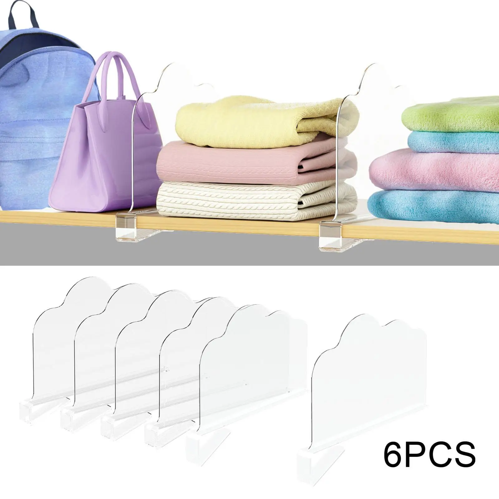 

6 прозрачных разделителей для шкафов, разделителей полок для офисных шкафов, спальни