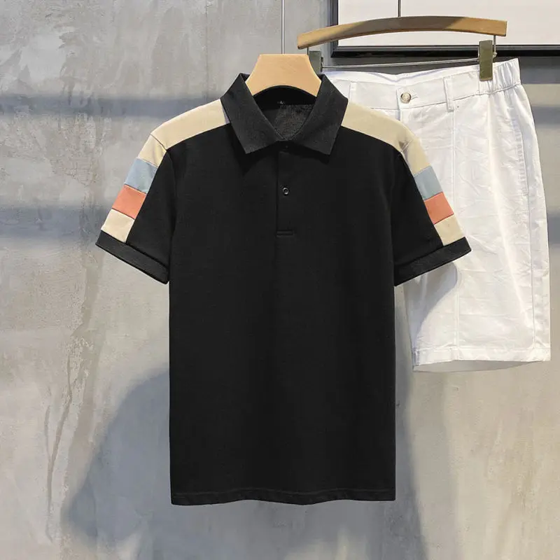 Summer Fashionable Business Casual Minimalist Loose Patchwork Color Lapel Color Blocking Versatile Short Sleeved POLO Shirt