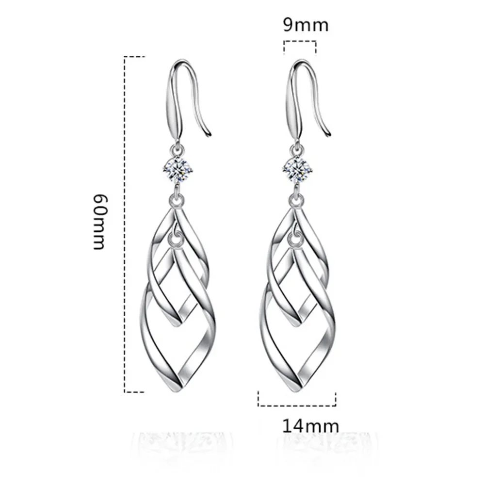 925 Sterling Silver New Women\'s Fashion Jewelry High Quality Crystal Zircon Hollow Exaggerated Long Tassel Hook Earrings