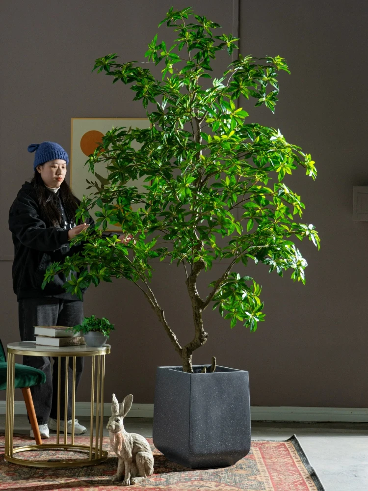 Extra large high-end mahogany artificial green plants, fake trees, biomimetic indoor landscape ornaments