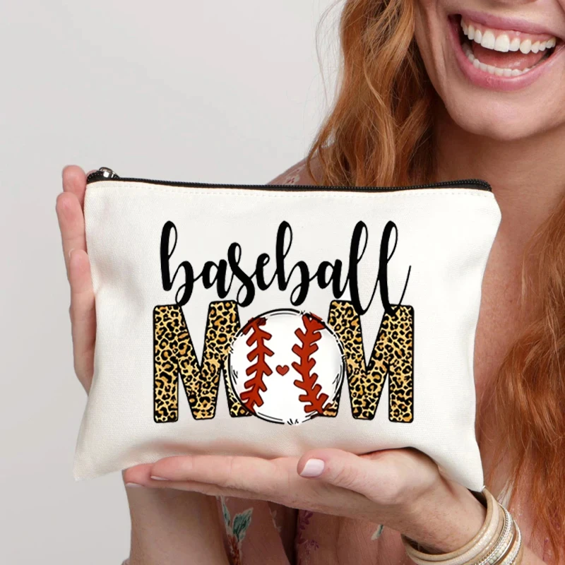 Sport Mom Letter Basketball Football Leopard Printed Cosmetic Bag Organizer Travel Sundries Zipper Storage Pouch New Make Up Bag