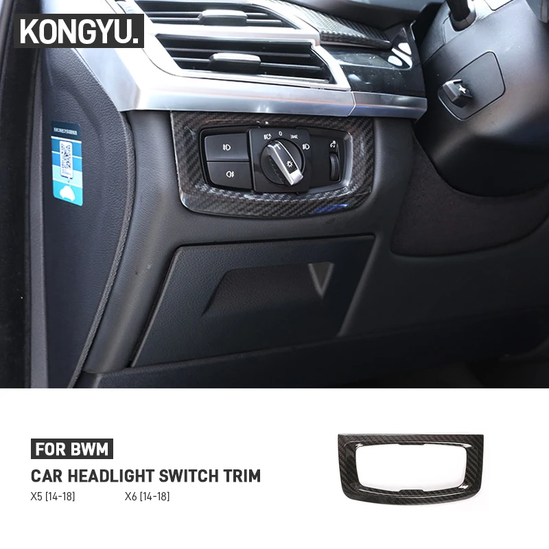 

Для BMW X5 F15 X6 F16 2014-2018 настоящее углеродное волокно, переключатель фар автомобиля, рамка, накладка, декоративная наклейка, аксессуары для интерьера