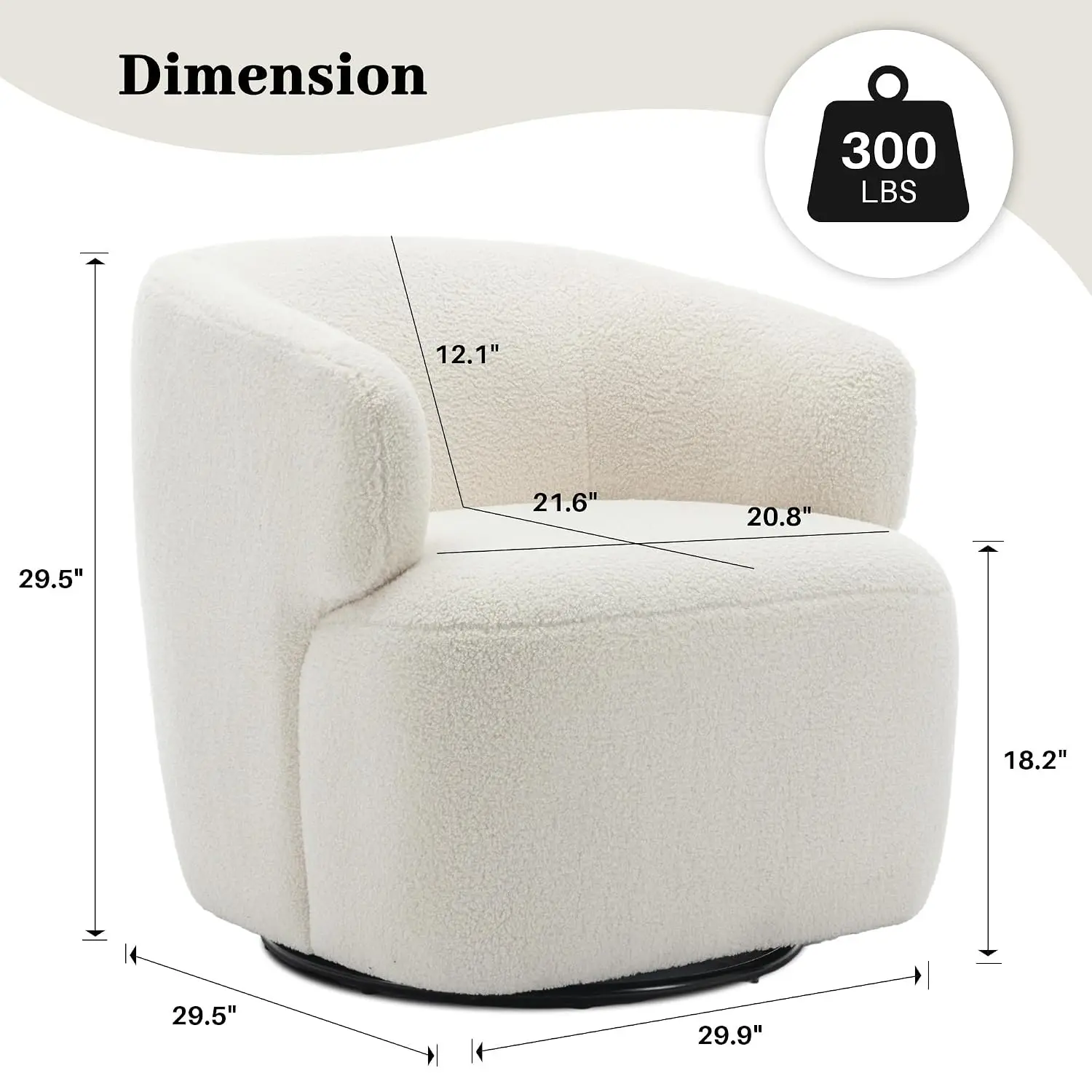 Boucle Round Swivel Chair, Thick Padded 360° Silent Barrel Armchair for Living Room Bedroom Nook, Beige, Customized