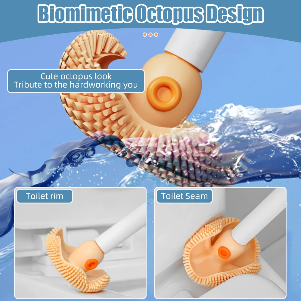 Wall Mounted Toilet Brush Quick-drying Toilet Cleaner 360° Cleaning Octopus Brush and Hidden Tweezer WC Kit Bathroom Accessories