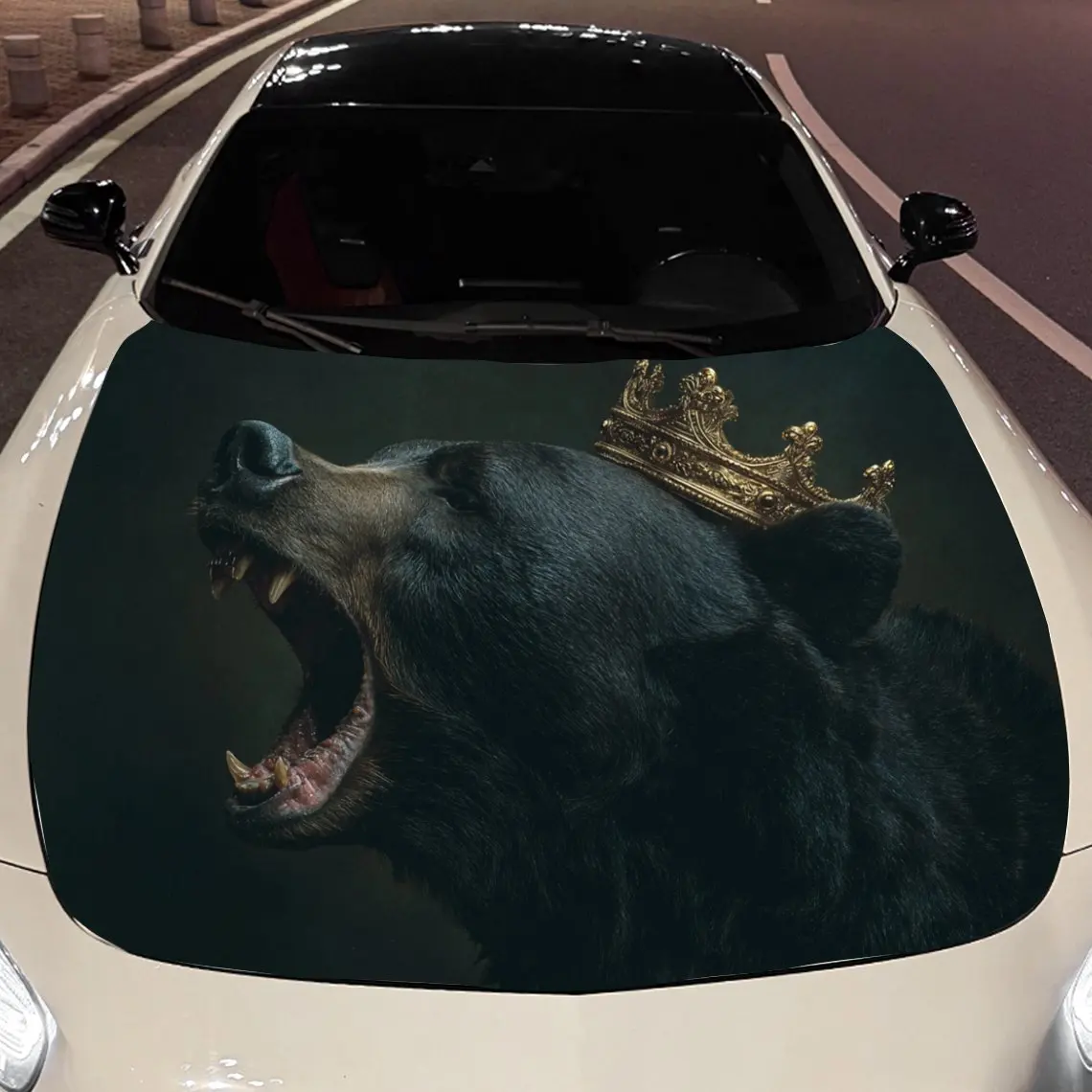 

The Black Bear Wearing a Crown Car Hood Vinyl Stickers Car Surface Protection Decal Car Decoration Cover Vinyl Wraps Waterproof