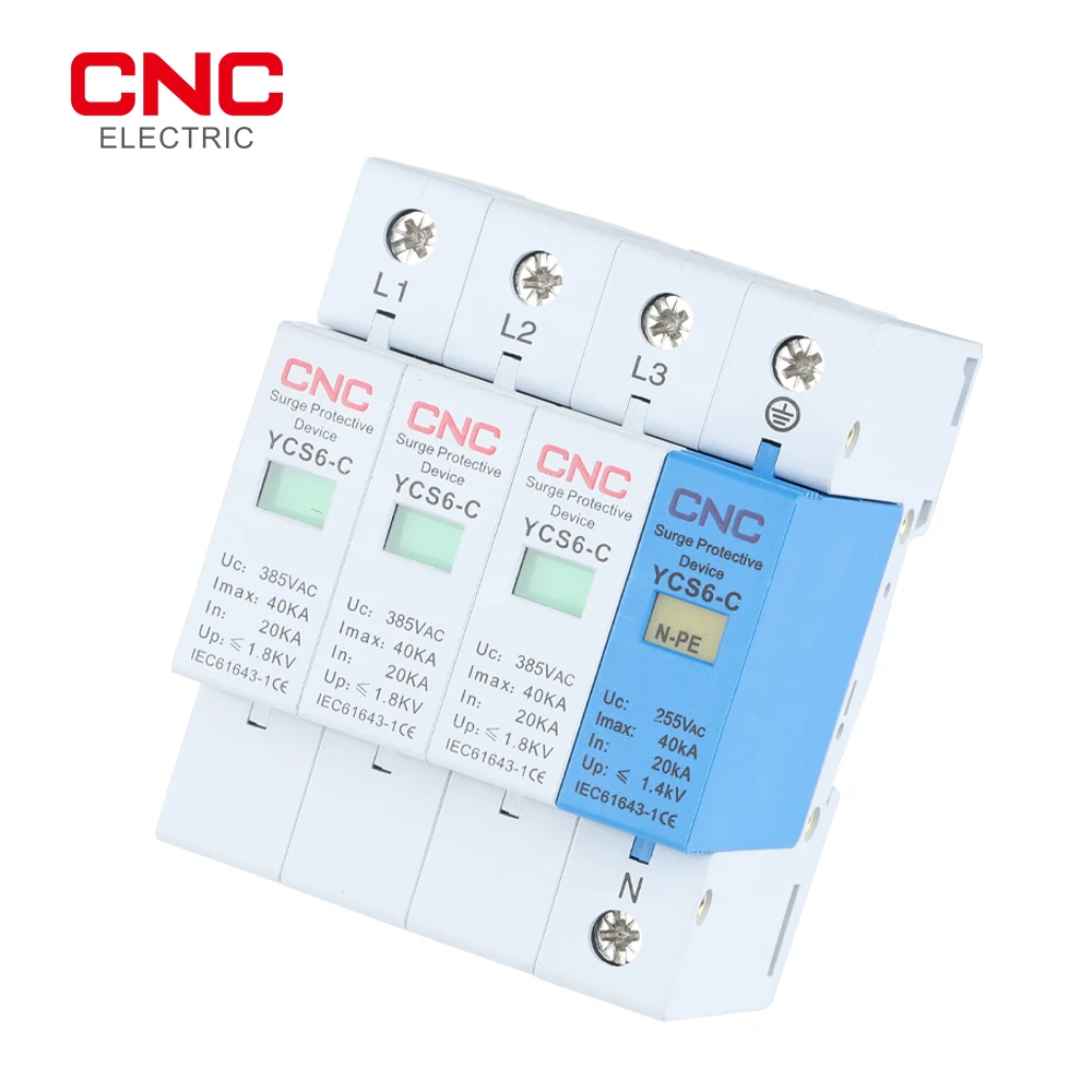 CNC YCS6-C 3P+NPE AC 20KA-40KA SPD 385V House Surge Protector Protection Protective Low-voltage Arrester Device