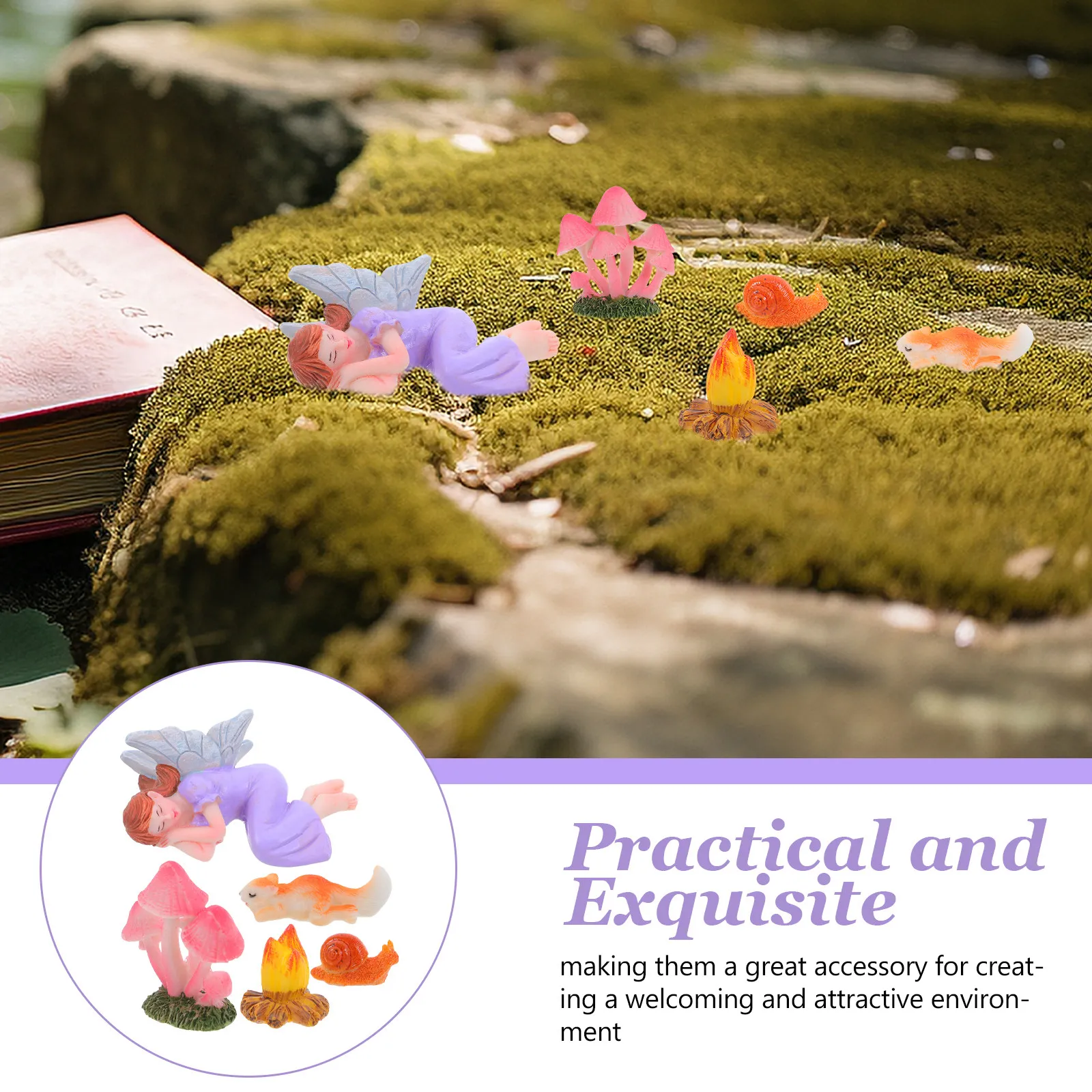 

Набор из 5 миниатюрных украшений для сада: белки, улитки, костёр. Аксессуары для сказочного сада. Миниатюрные фигурки из смолы.