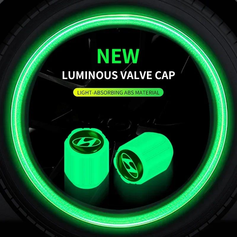 4 قطعة غطاء جذع صمام الإطارات متوهجة محور عجلات غطاء لشركة هيونداي سانتا في سوناتا سولاريس أزيرا I30 Ix25 توكسون IX35 اكسسوارات السيارات #2