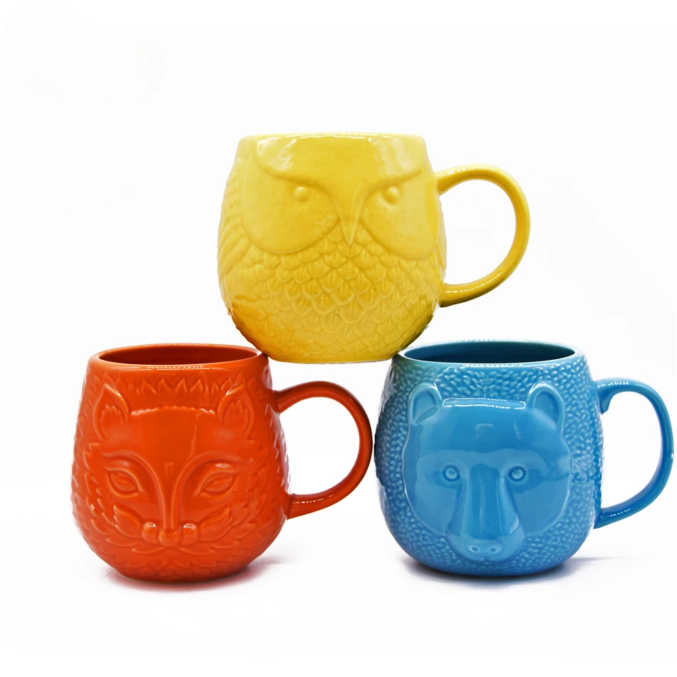 

3D Relief Animal Ceramic Mugs, Animal Water Cup,Bear Fox Owl Cups Personalized Creative Coffee Cups Christmas Gifts Drinkware