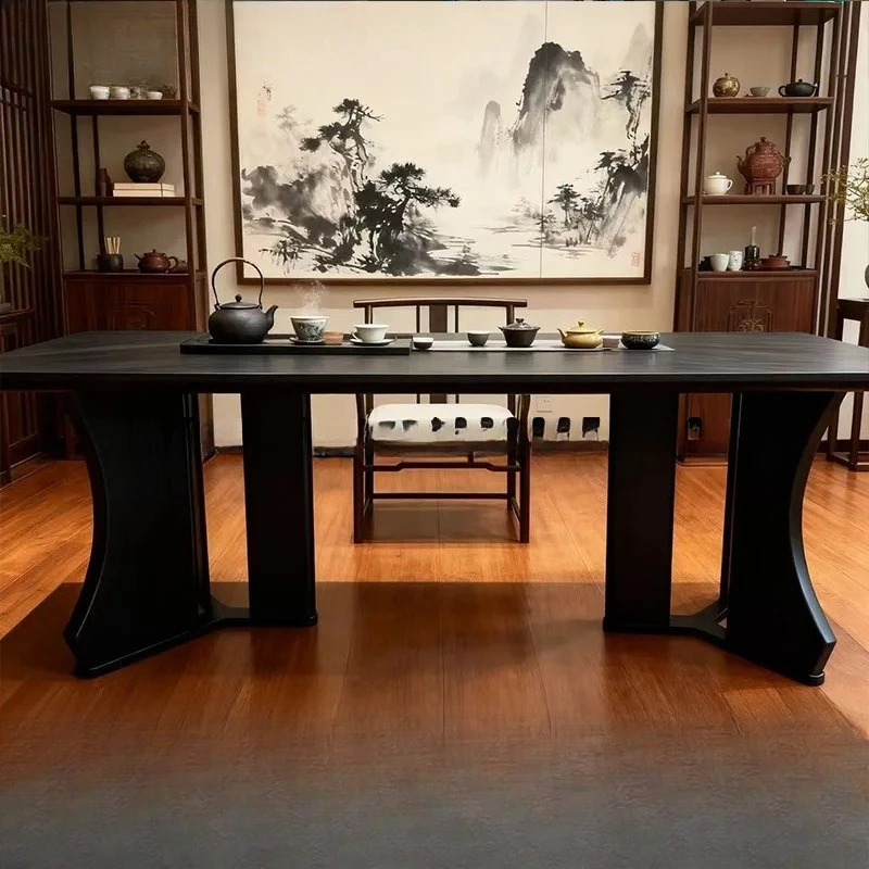 

b23 New Dining Table and Chairs for Home Living Room Modern Simple Rectangular Rock Board Dining Table