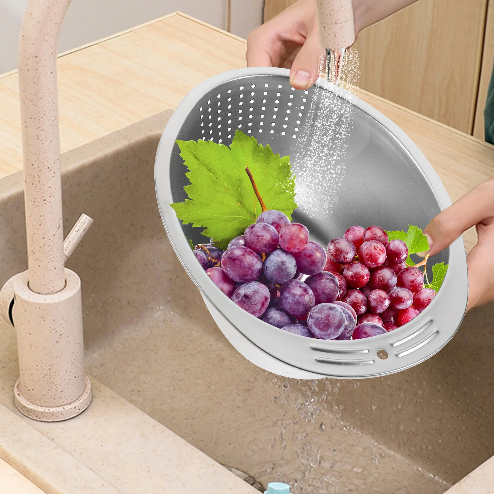 

Draining Basket Rice Strainer Stainless Steel Vegetable Washing Basin Fruit Storage Bowl Kitchen Strainer