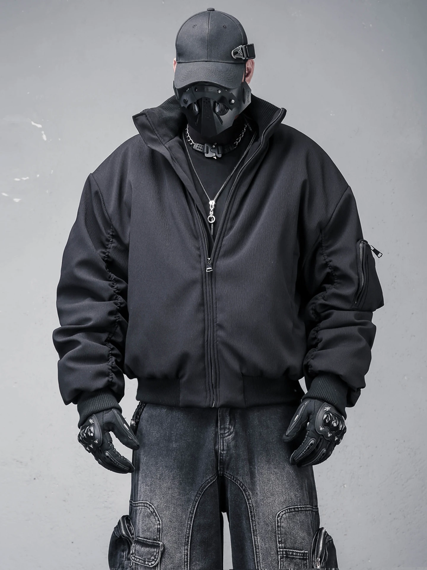 Fashion Motorcycle Flight Jacket Thickened Coat Winter Retro Profile High-Grade Stand Collar Short Cotton Baseball Uniform