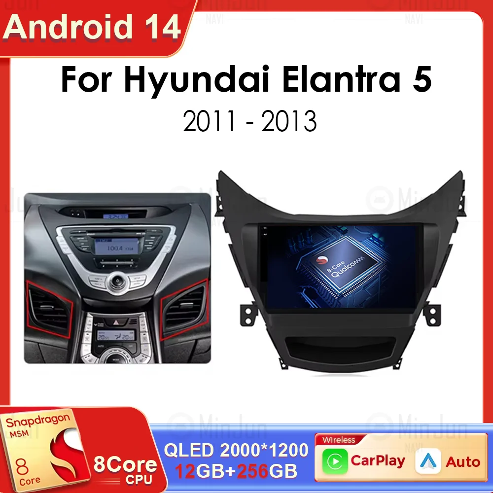 Android 14 Carplay Auto For Hyundai Elantra 5 JK GD MD UD 2011 - 2013 Qualcomm Car Radio Multimedia Video Player Navigation GPS