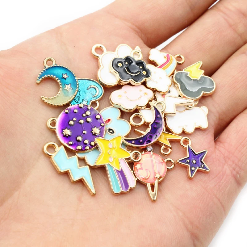 10pcs Enamel Cute Charms Pendant for Jewelry Making Supplies Moon Star Heart Alloy Metal Drop Oil Findings for Necklace Bracelet