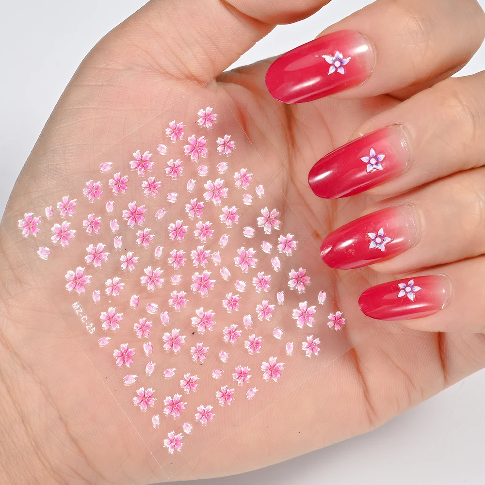 30/24/20Pcs 3D Daisy Sakura Floral Nail Art Stickers Black White Colorful Flowers Petals Nail Adhesive Decals Nail Tips Slider