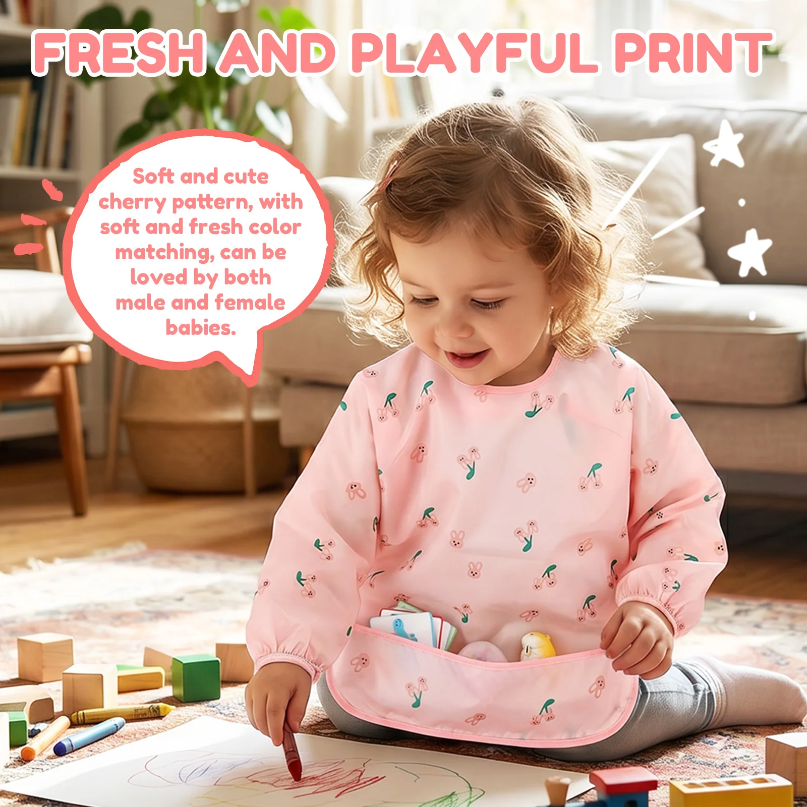 Kids Art Smock Painting Apron Waterproof Boys Girls Feeding Bibs Long Sleeve Apron Elastic DIY Art Scraft Smock