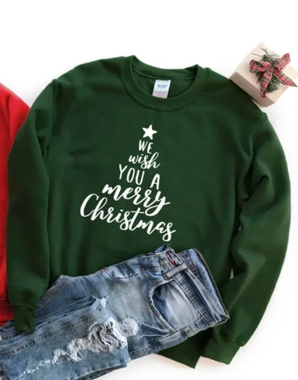 Merry & Bright Sweatshirt Crewneck Christmas Apparel Fashion Women Gift Pullover Long Sleeve Tops Shirts Casual Drop Shipping