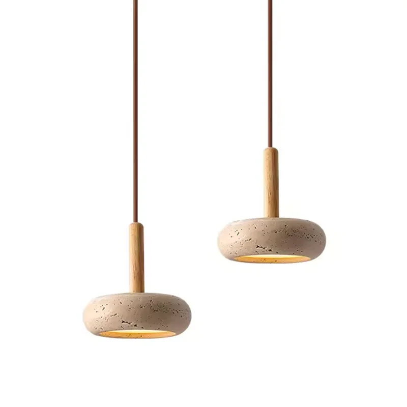 

Modern Farmhouse Natural Wood Rock Stone Wabi Sabi Travertine Pendant Light Travertine Pendant Lamp For Home Bedside Restaurant