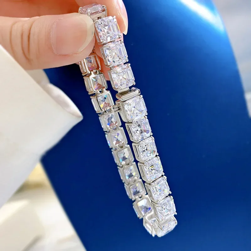 Trendy Lovers Lab Moissanite Diamond Bracelet 925 Sterling Silver Engagement Wedding Bangles Bracelets for Women Bridal Jewelry