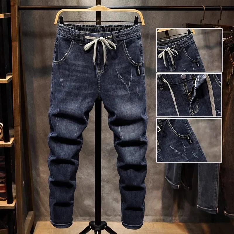 2025 Spring and Autumn New Fashion Trend Elastic Straight Leg Jeans Men\'s Casual Loose Comfortable High Quality Denim Pants 36