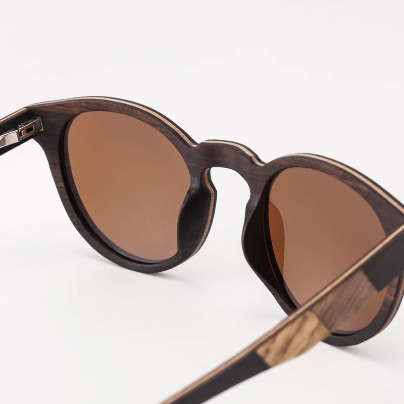 Handmade Vintage Round Wood Sunglasses Women Men Polarized Hand Crafted Walnut Ebony Wooden Frame Fashion Shades High Quality
