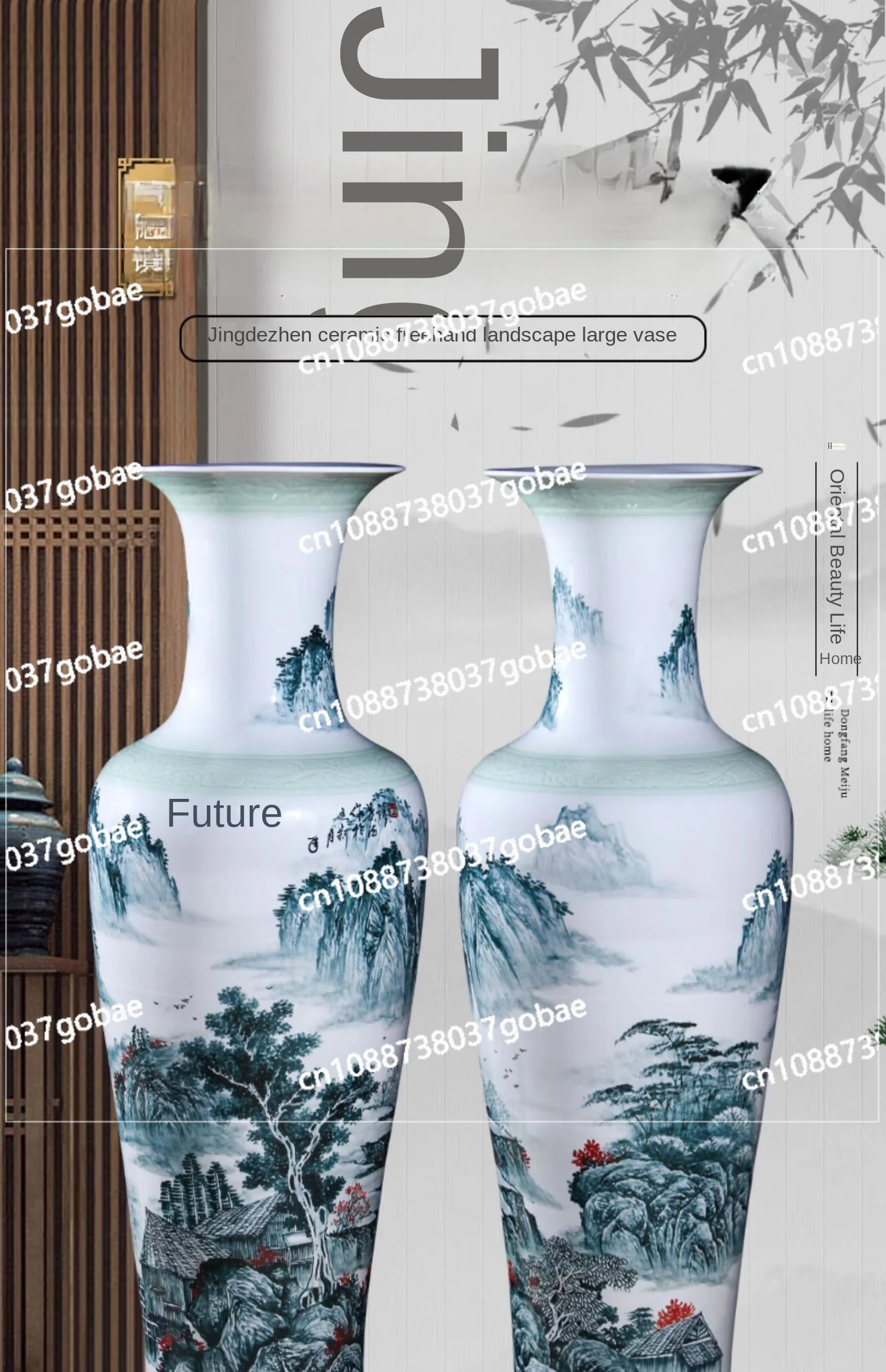 L'm'm Ceramic Floor Large Vase Splendid Future Hand Painted Blue and White Porcelain Flower Arrangement Decorative Ornament