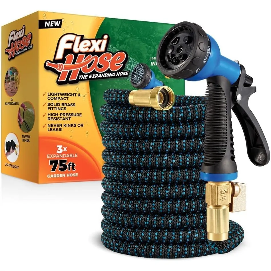 

Expandable Garden Hose 75ft with 8 Function Nozzle, Lightweight Retractable Water Hose, No-Kink 3/4 Inch Brass Fittings