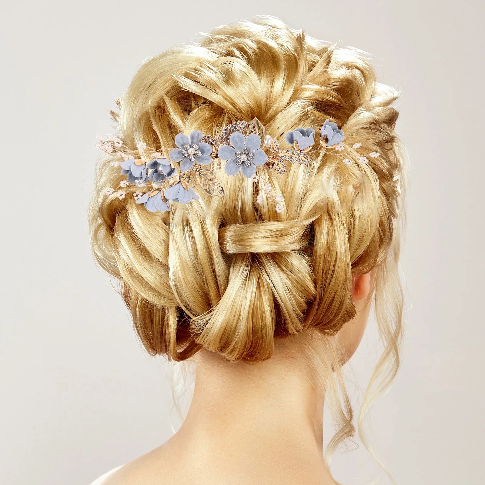 

Elegant Bridal Comb Flower Hair Accessories Rhinestone Decor Lightweight Wedding Prom Party Use Bridal Side Combs Hair