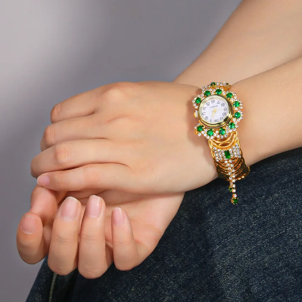 Jam Tangan Gelang Wanita Berlian Antik Modis Jam Tangan Kuarsa Aloi Emas Elegan Mewah Jam Berlian Imitasi Wanita Montre Femme